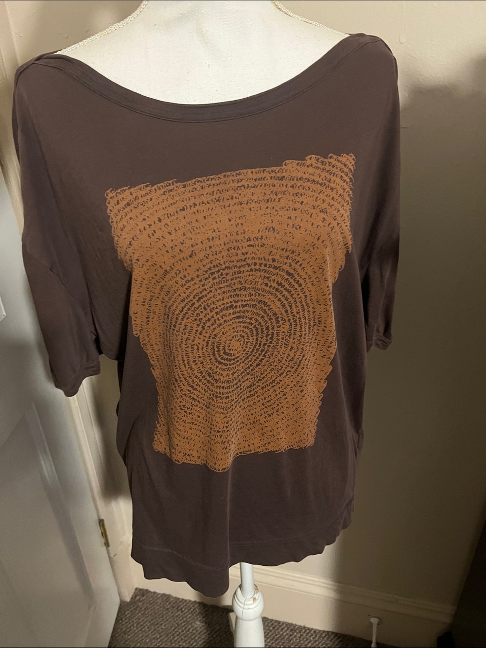 Marc Jacob’s Oversized Relaxed Brown Women's Graphic Tee with Taupe Print